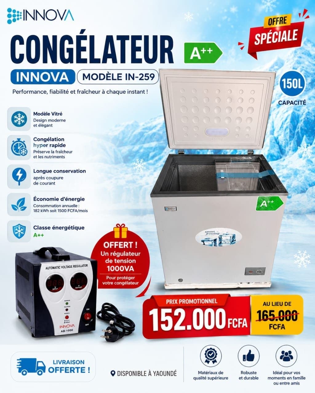 Congelateur innova de 150L vitré avec régulateur offert — 1/3