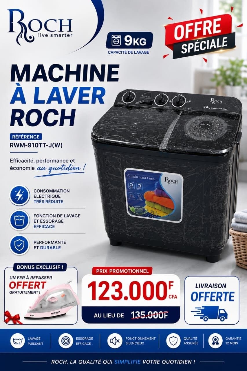 Machine a laver semi-automatique Roch de 9kg — 1/2